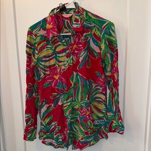 Lilly Pulitzer Multicolor Tropical Print Shirt - Red, Green, Pink, Yellow, Blue